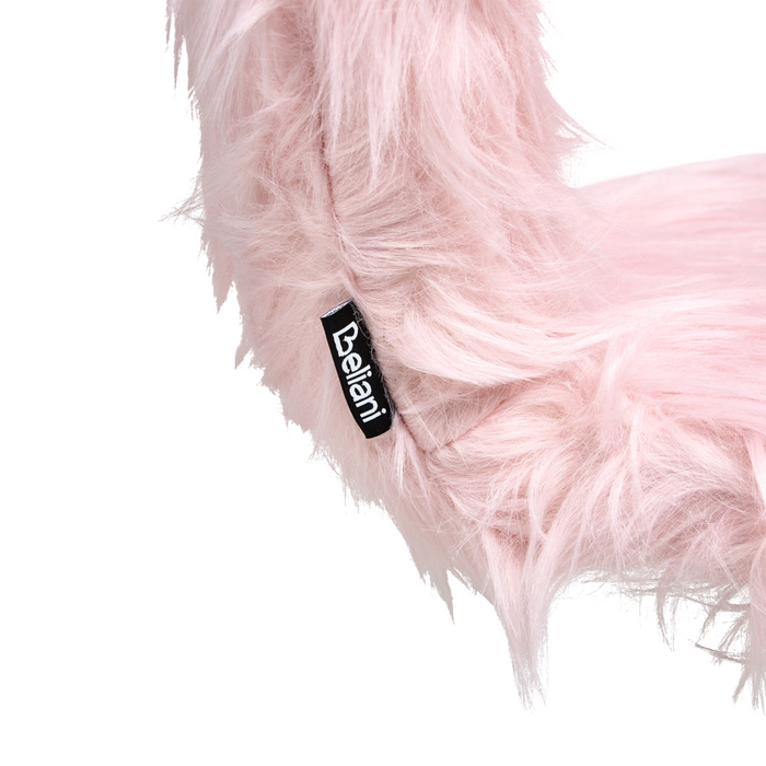 Sedia girevole da ufficio in finta pelliccia rosa pastello con base a gradini altezza regolabile design moderno per ufficio domestico