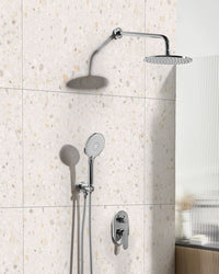 Set doccia a incasso in ottone argentato 3 modalità di getto a pioggia Funzione doccia a parete Sistema doccia a sospensione Stile moderno