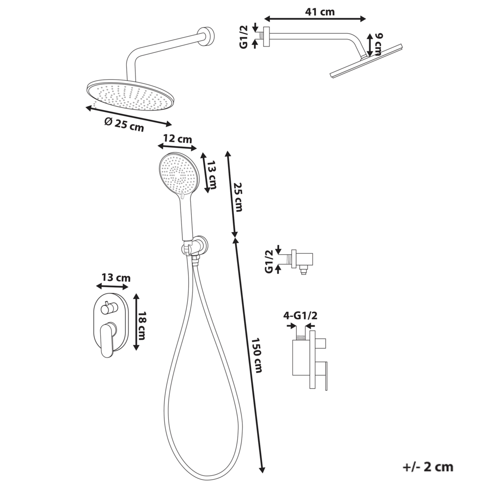 Set doccia a incasso in ottone nero 3 modalità di getto a pioggia Funzione doccia a parete Sistema doccia a sospensione Stile moderno