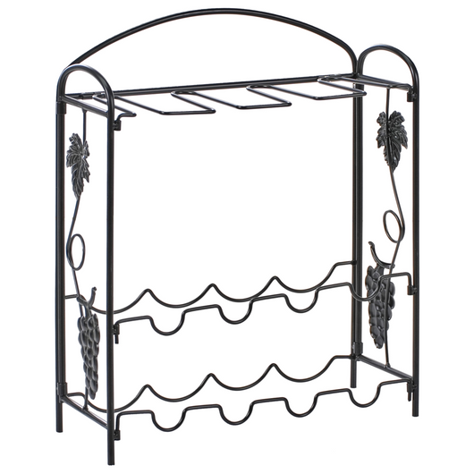 Portabottiglie in metallo nero verniciato 50 x 42 x 15 cm per bottiglie e bicchieri di vino Cucina Sala da pranzo Home Decor