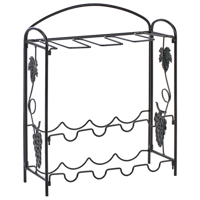 Portabottiglie in metallo nero verniciato 50 x 42 x 15 cm per bottiglie e bicchieri di vino Cucina Sala da pranzo Home Decor