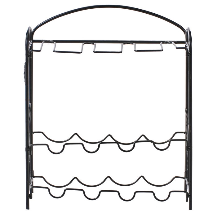 Portabottiglie in metallo nero verniciato 50 x 42 x 15 cm per bottiglie e bicchieri di vino Cucina Sala da pranzo Home Decor