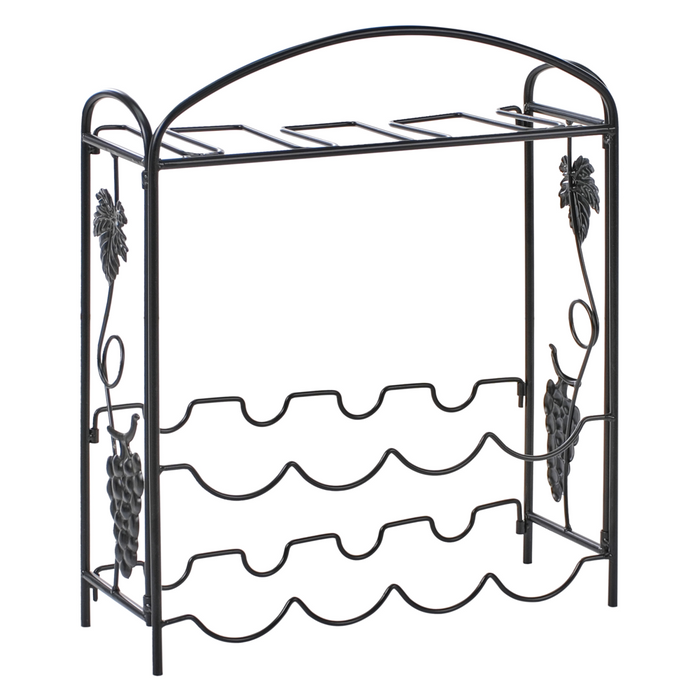 Portabottiglie in metallo nero verniciato 50 x 42 x 15 cm per bottiglie e bicchieri di vino Cucina Sala da pranzo Home Decor