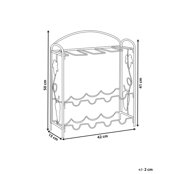 Portabottiglie in metallo nero verniciato 50 x 42 x 15 cm per bottiglie e bicchieri di vino Cucina Sala da pranzo Home Decor