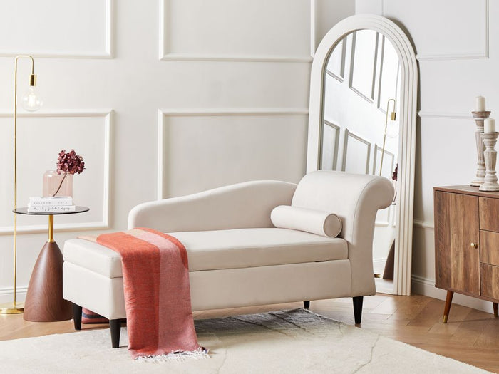 Chaise longue Rivestimento in velluto Beige con contenitore a versione Destra con supporto