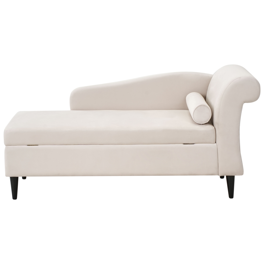 Chaise longue Rivestimento in velluto Beige con contenitore a versione Destra con supporto