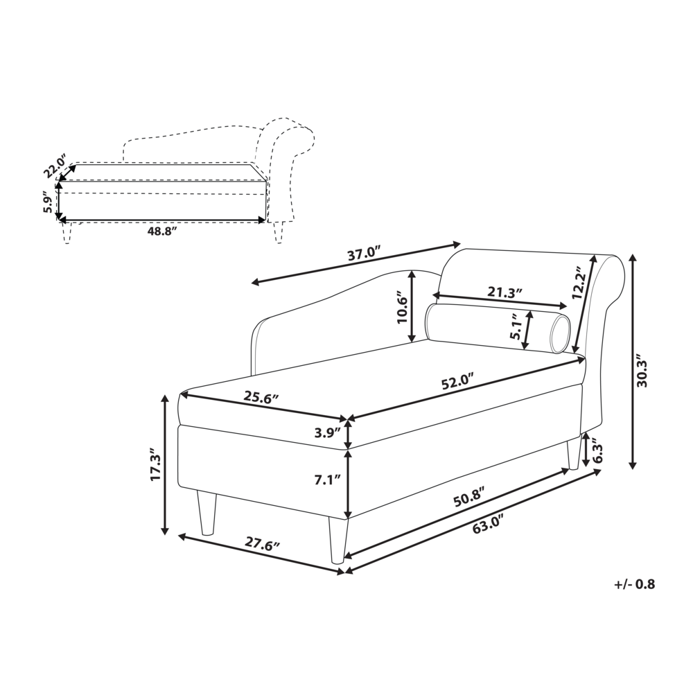 Chaise longue Rivestimento in velluto Beige con contenitore a versione Destra con supporto