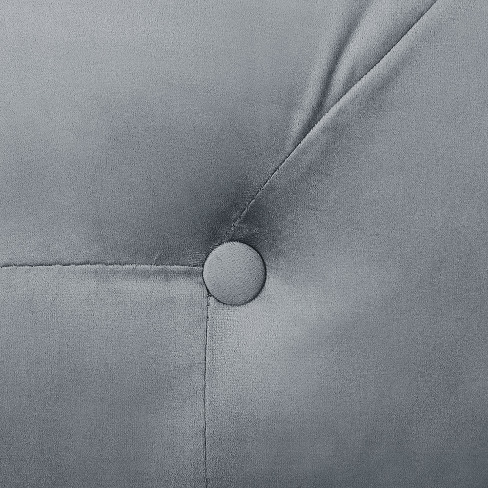 Chaise longue in velluto grigio imbottito con rivestimento a destra e cuscino in stile retrò tradizionale