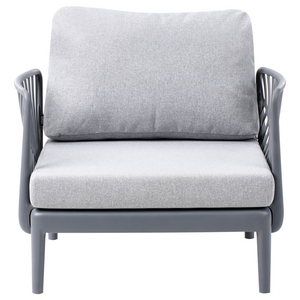 Poltrona da giardino grigia con struttura sintetica sedia da esterno con cuscini stile moderno