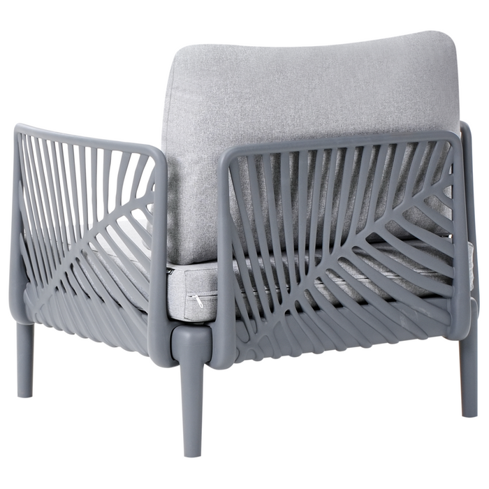 Poltrona da giardino grigia con struttura sintetica sedia da esterno con cuscini stile moderno