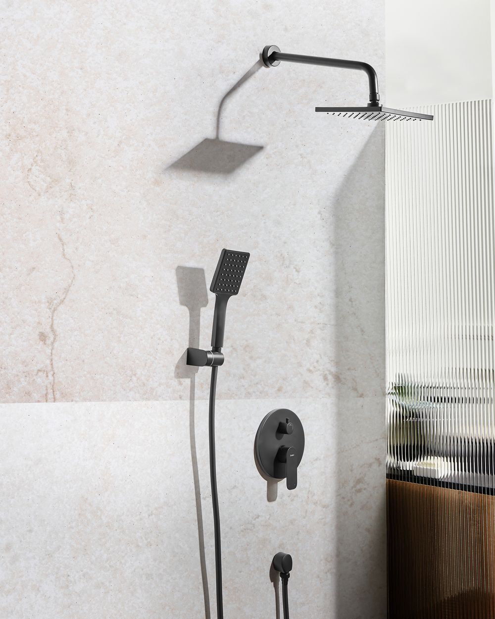 Set doccia a incasso in ottone 3 modalità di getto con funzione pioggia a parete nero stile moderno