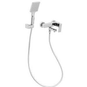 Set di miscelatori da bagno a parete in ottone con bocca singola e soffione doccia Kit argento