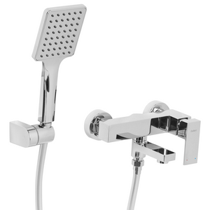 Set di miscelatori da bagno a parete in ottone con bocca singola e soffione doccia Kit argento