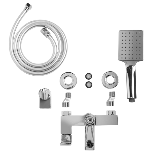 Set di miscelatori da bagno a parete in ottone con bocca singola e soffione doccia Kit argento