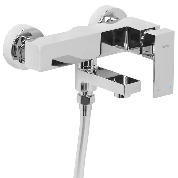 Set di miscelatori da bagno a parete in ottone con bocca singola e soffione doccia Kit argento