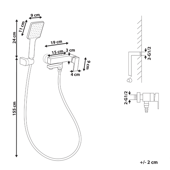 Set di miscelatori da bagno a parete in ottone con bocca singola e soffione doccia Kit argento