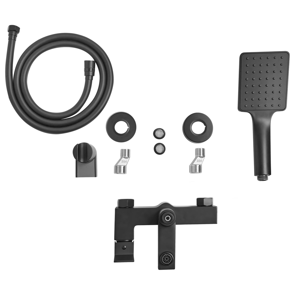 Set di miscelatori da bagno a parete in ottone con bocca singola e soffione doccia Kit nero