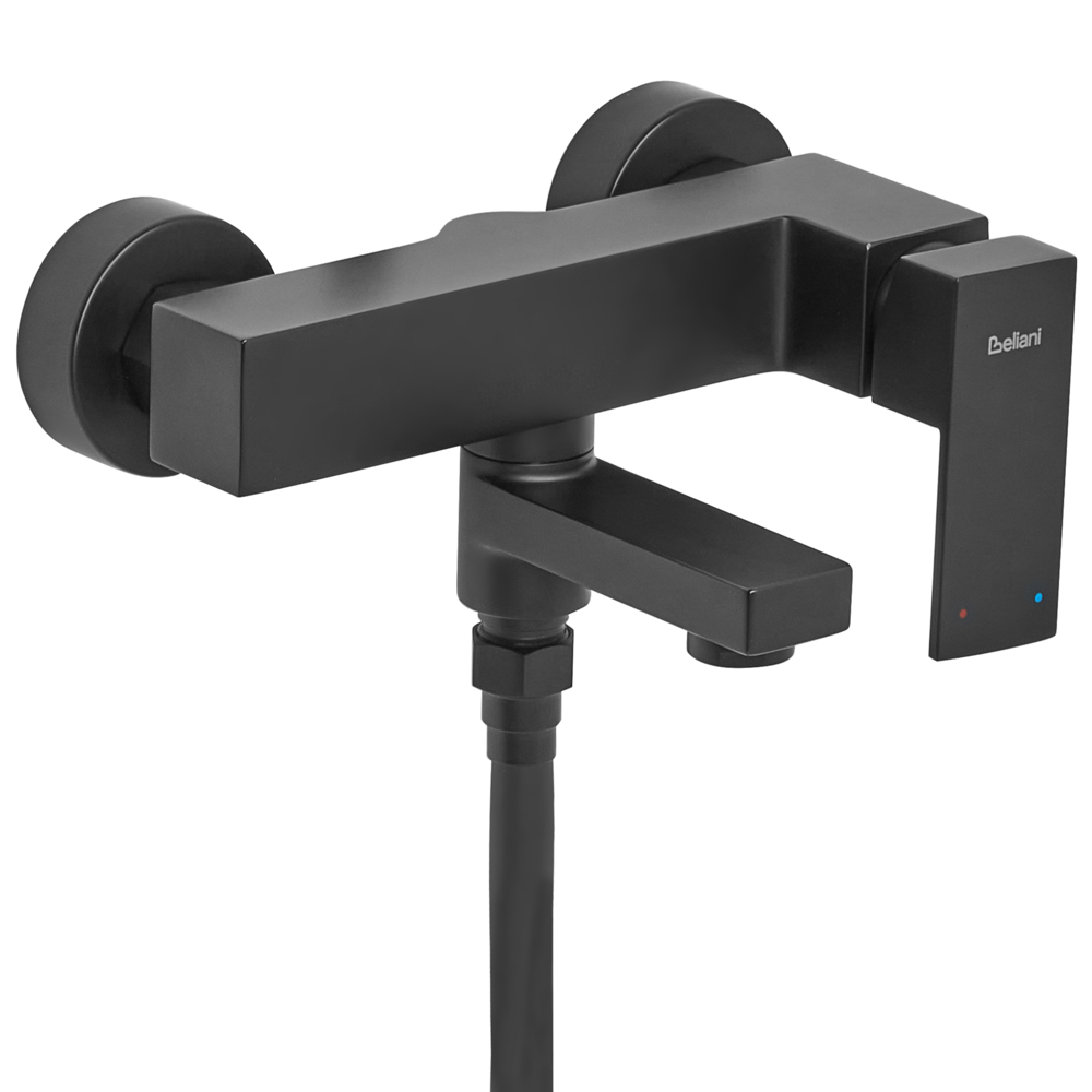 Set di miscelatori da bagno a parete in ottone con bocca singola e soffione doccia Kit nero