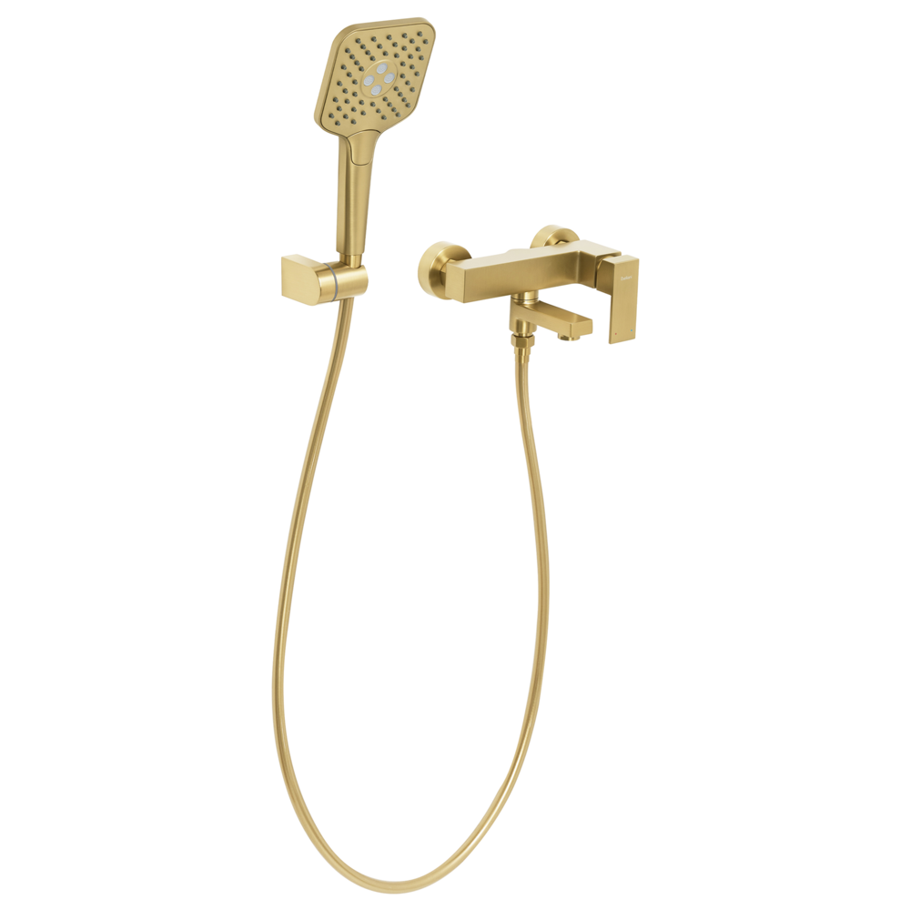 Set di miscelatori da bagno a parete in ottone con bocca singola e soffione doccia Kit oro