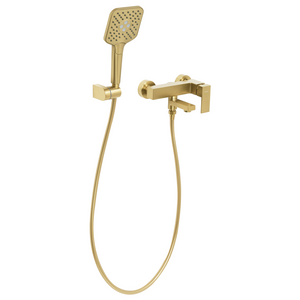 Set di miscelatori da bagno a parete in ottone con bocca singola e soffione doccia Kit oro