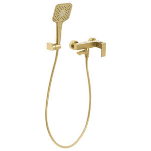 Set di miscelatori da bagno a parete in ottone con bocca singola e soffione doccia Kit oro