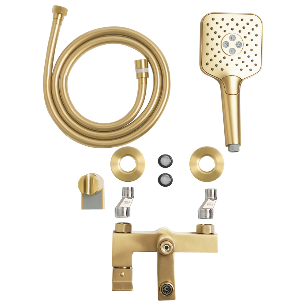 Set di miscelatori da bagno a parete in ottone con bocca singola e soffione doccia Kit oro