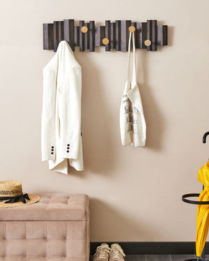 Appendiabiti a muro in legno di abete nero, metallo dorato, ganci, appendiabiti decorativo, accessorio per corridoio, stile retrò industriale