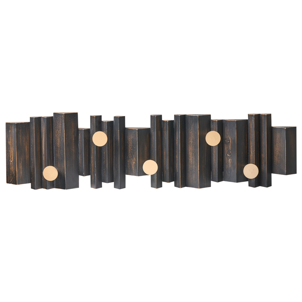 Appendiabiti a muro in legno di abete nero, metallo dorato, ganci, appendiabiti decorativo, accessorio per corridoio, stile retrò industriale