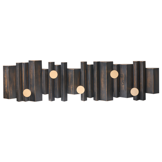 Appendiabiti a muro in legno di abete nero, metallo dorato, ganci, appendiabiti decorativo, accessorio per corridoio, stile retrò industriale