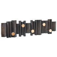 Appendiabiti a muro in legno di abete nero, metallo dorato, ganci, appendiabiti decorativo, accessorio per corridoio, stile retrò industriale