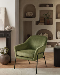 Poltrona verde con rivestimento in poliestere e struttura in metallo Moderno