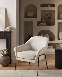 Poltrona beige con rivestimento in poliestere e struttura in metallo Moderno