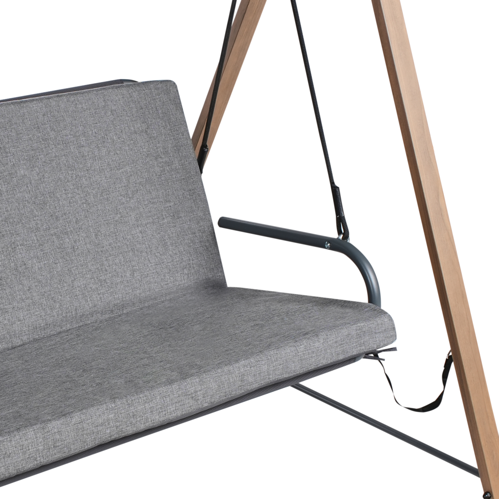 Dondolo da giardino in tessuto grigio con struttura in acciaio a 3 posti