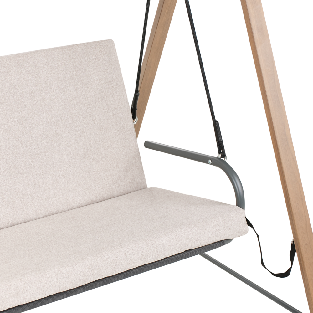 Dondolo da giardino in tessuto beige con struttura in acciaio a 3 posti