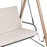 Dondolo da giardino in tessuto beige con struttura in acciaio a 3 posti