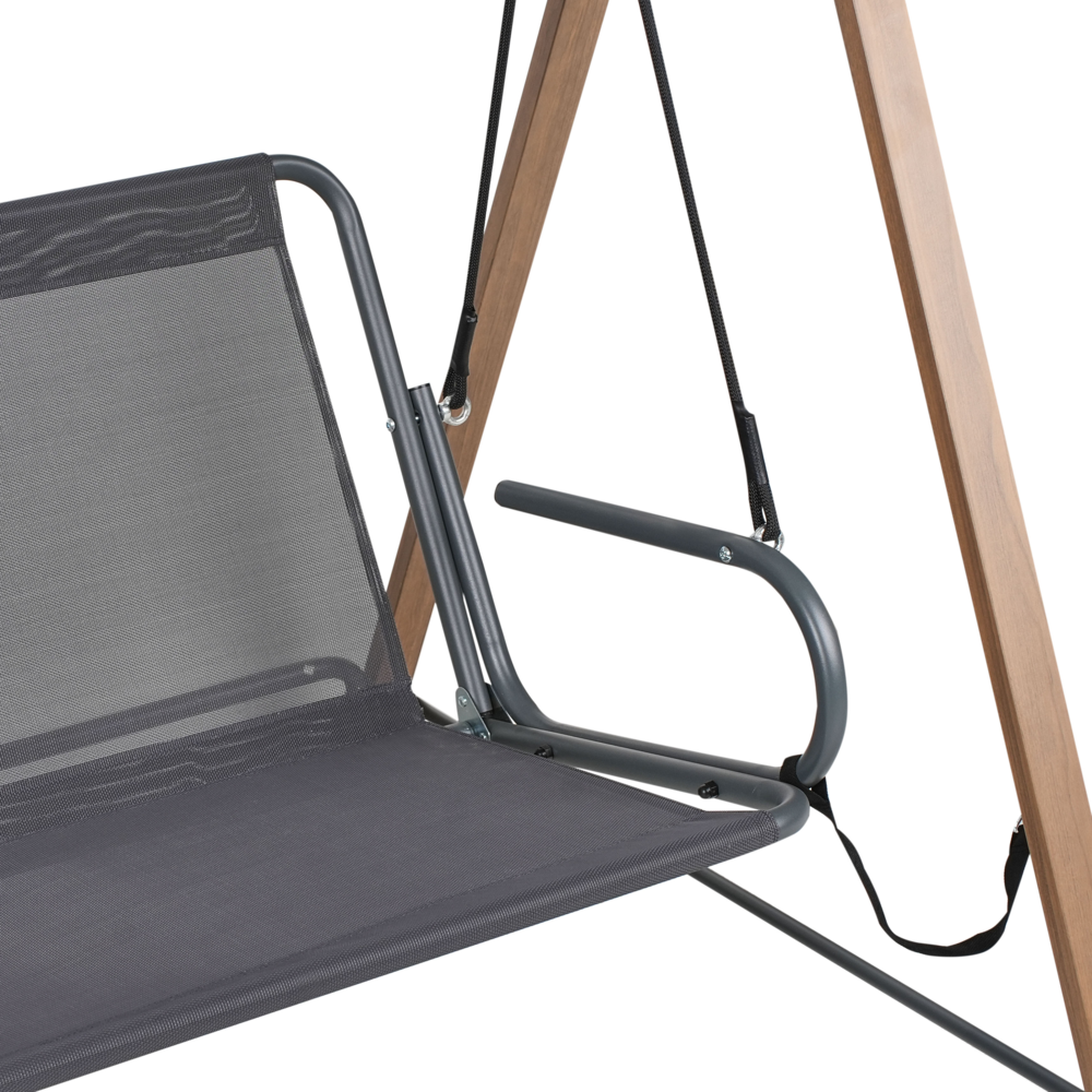 Dondolo da giardino in tessuto beige con struttura in acciaio a 3 posti