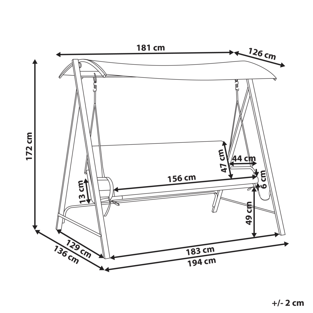 Dondolo da giardino in tessuto beige con struttura in acciaio a 3 posti