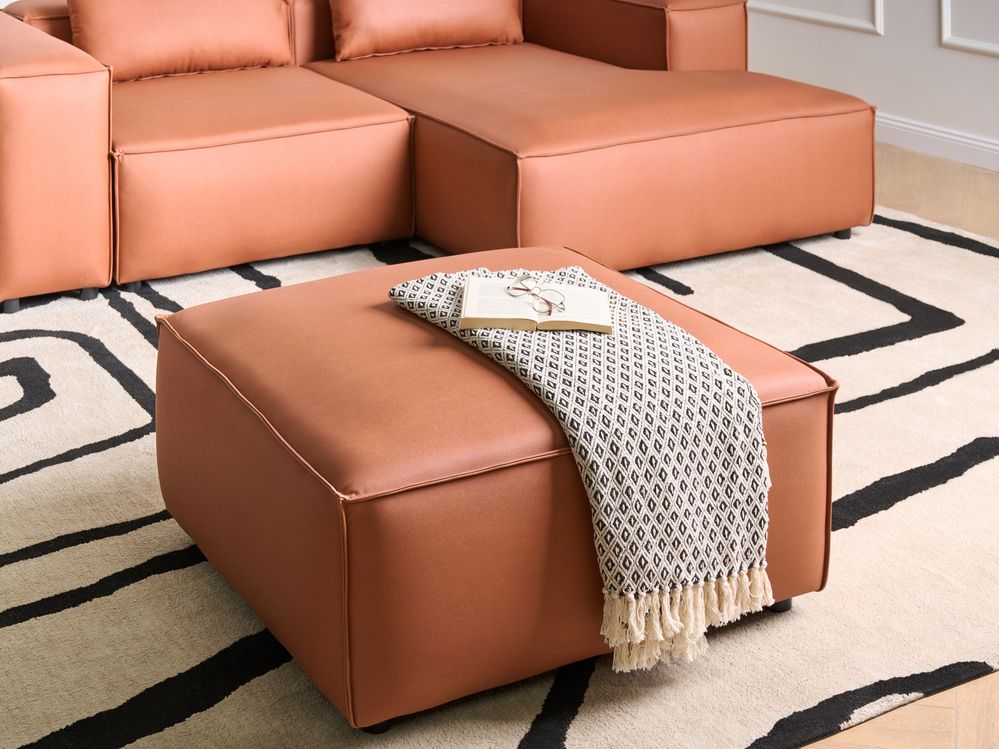 Pouf rettangolare in ecopelle tessuto marrone dorato stile moderno