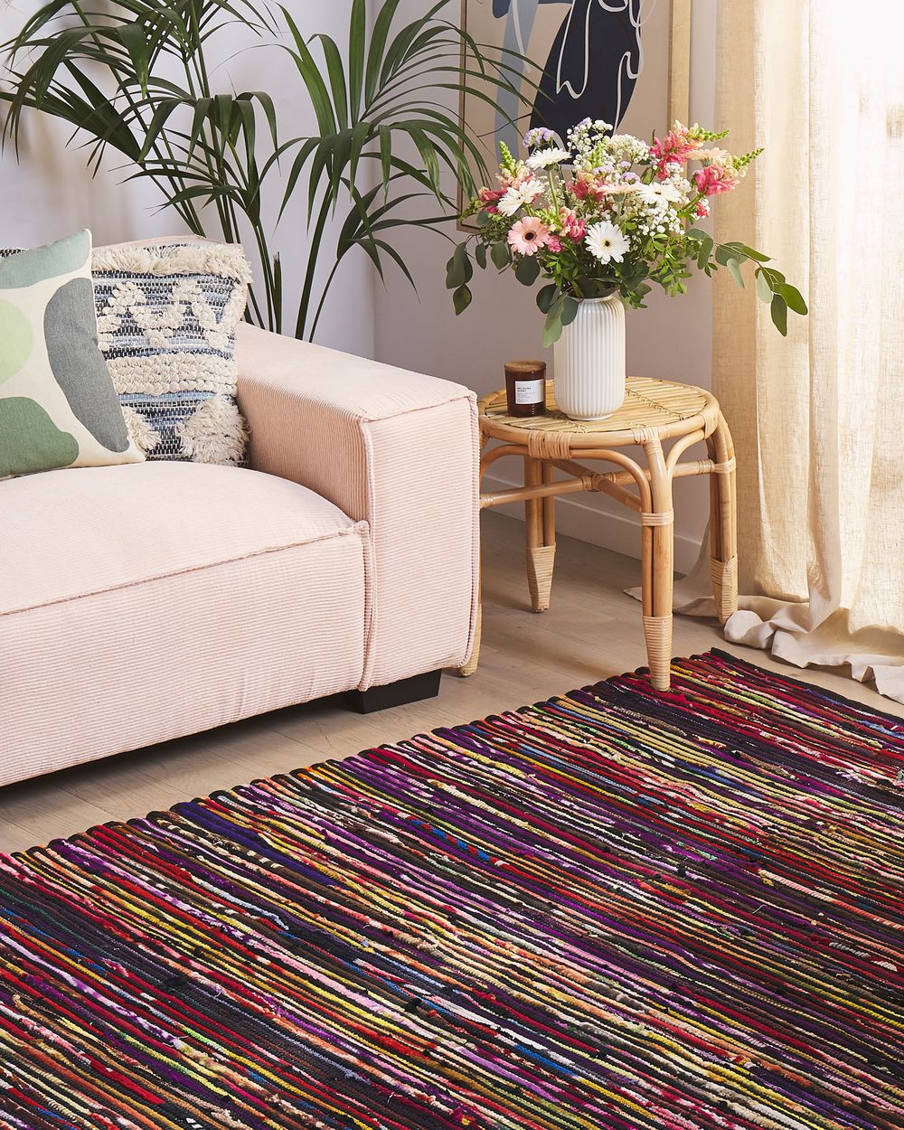 Tappeto Cotone Multicolore Scuro 140 x 200 cm Rettangolare Fatto a Mano Boho Eclettico