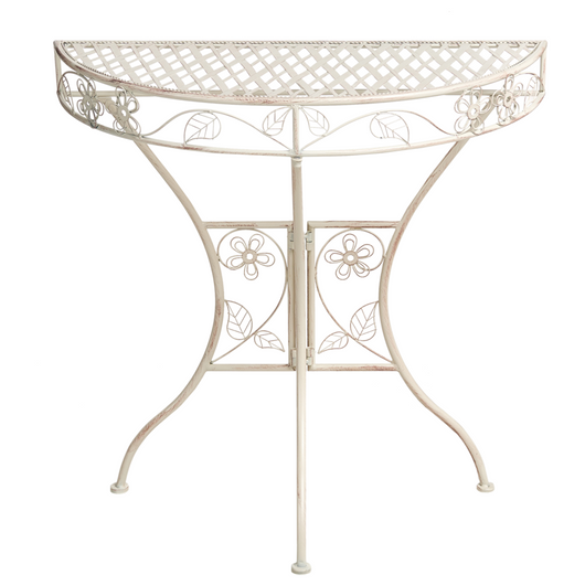 Tavolo da bistrot per esterni in metallo stile vintage 80 x 36 cm Piano del tavolo motivo floreale telaio in ferro Beige chiaro