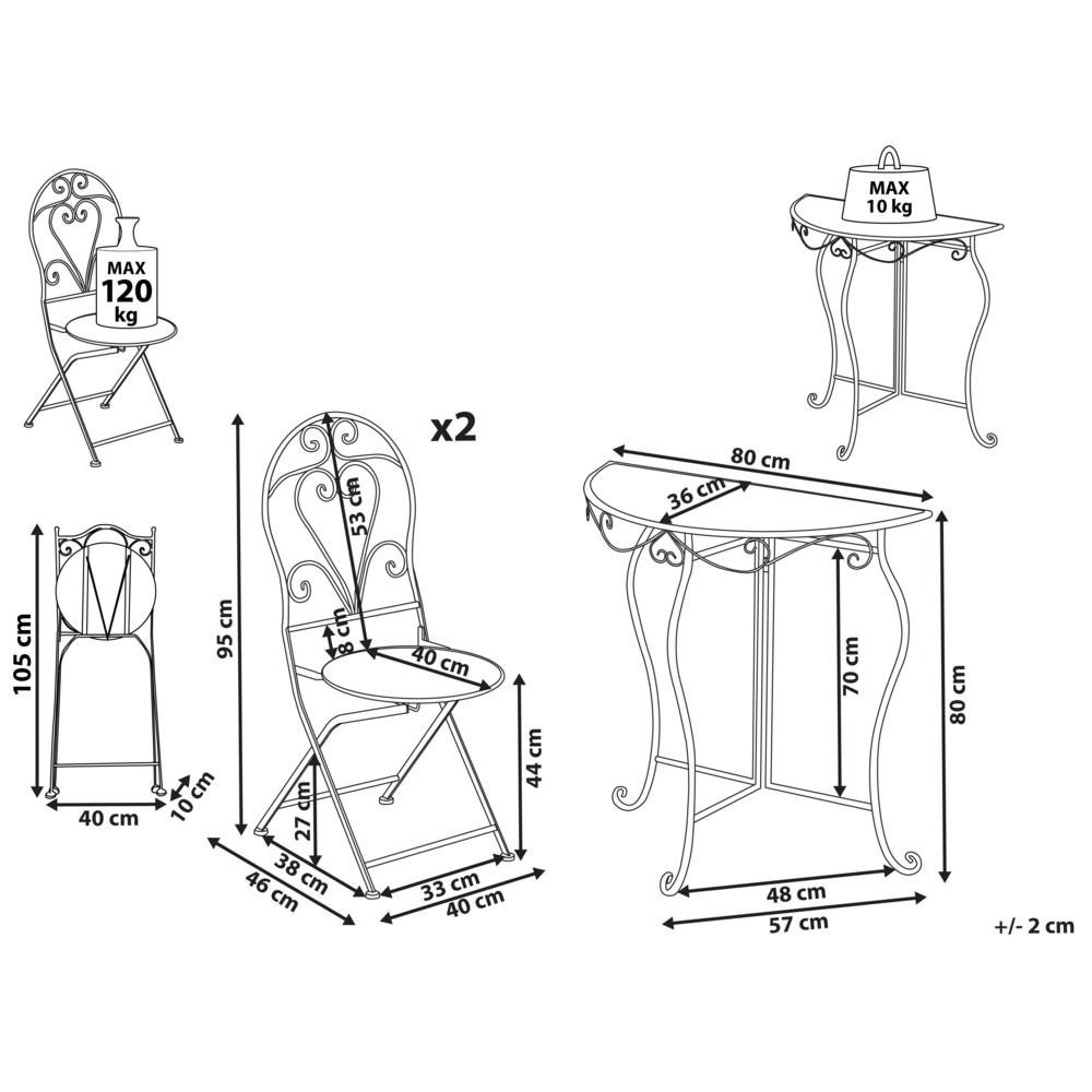 Set da bistrot da giardino in metallo beige chiaro stile vintage