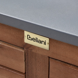 Mobile da giardino in legno di acacia a 2 ante e 2 ripiani 80 x 50 x 83 cm Piano in acciaio con lavello e rubinetto Marrone e argento