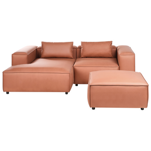 Divano modulare moderno a 3 posti con angolo destro e ottomana Rivestimento in ecopelle marrone dorato