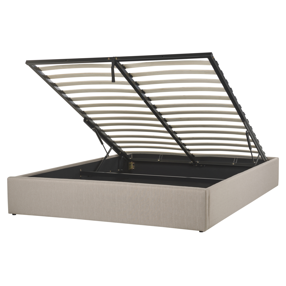 Letto matrimoniale con contenitore Imbottito marrone chiaro Effetto Lino con Box Portaoggetti 160 x 200 cm Design moderno