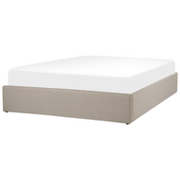 Letto matrimoniale con contenitore Imbottito marrone chiaro Effetto Lino con Box Portaoggetti 160 x 200 cm Design moderno