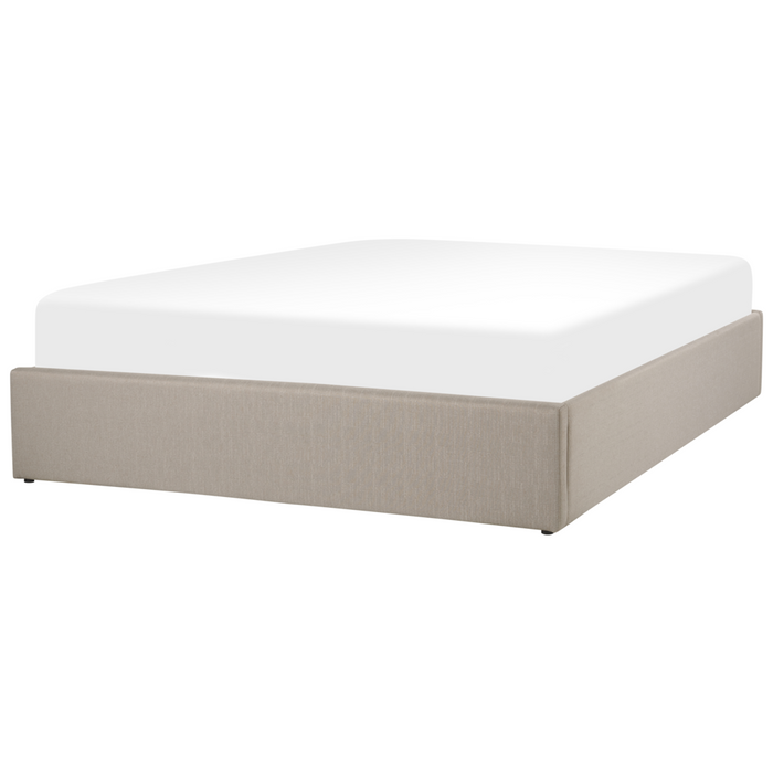 Letto matrimoniale con contenitore Imbottito marrone chiaro Effetto Lino con Box Portaoggetti 160 x 200 cm Design moderno