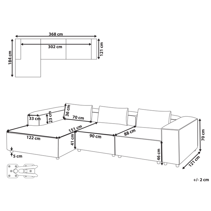 Divano a sinistra a 4 posti in tessuto modulare marrone dorato lato destro stile moderno