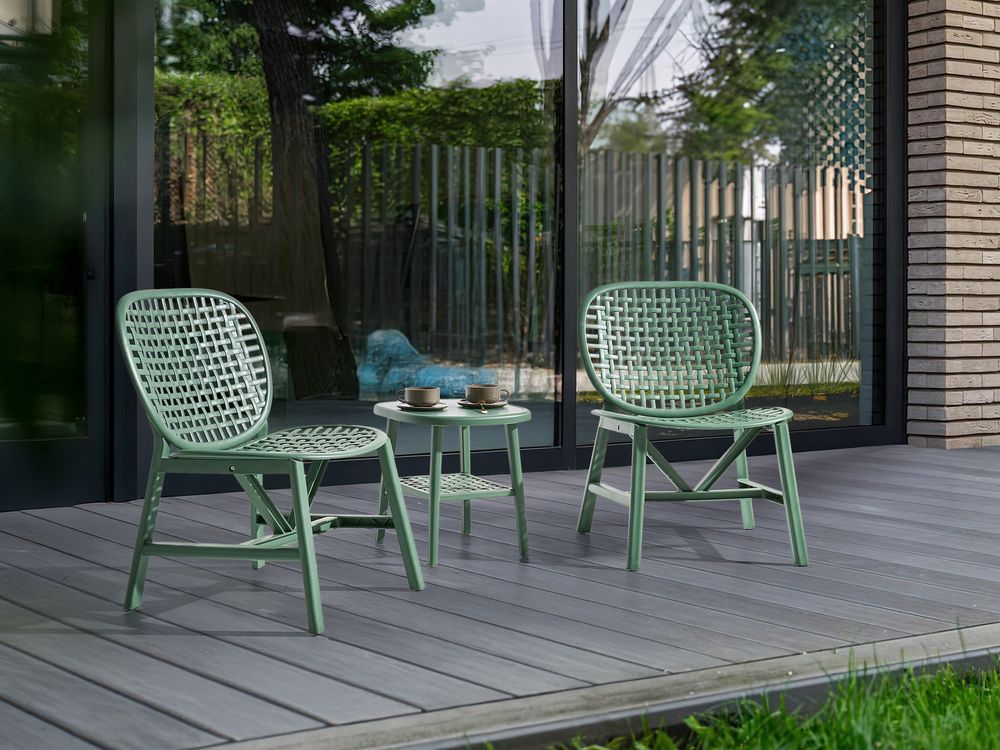 Set bar bistrot da giardino per esterni Tavolo e sedie basse Materiale sintetico verde