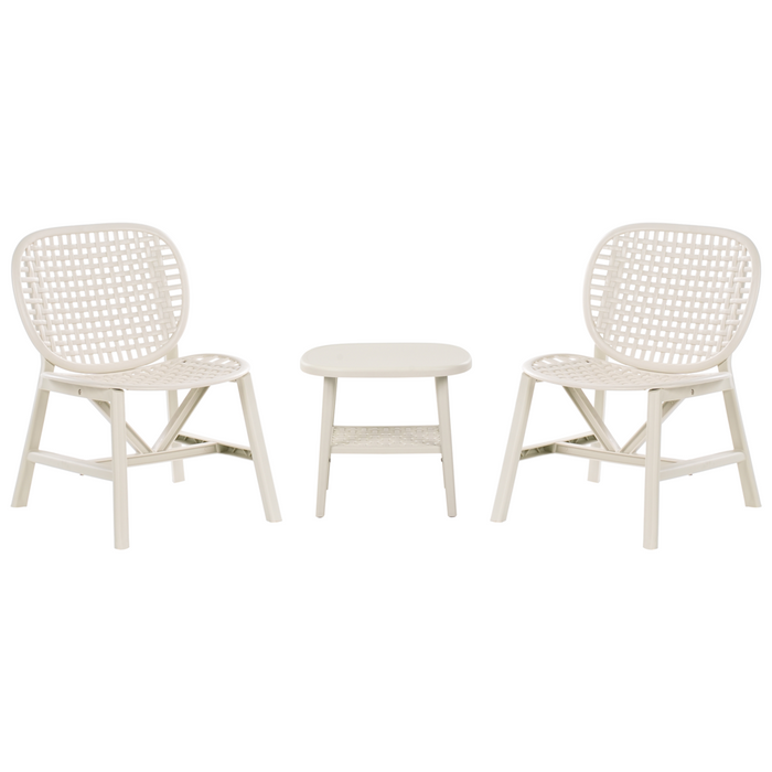 Set bar bistrot da giardino per esterni Tavolo e sedie basse Materiale sintetico bianco sporco