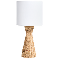 Lampada da tavolo Base in giacinto d'acqua naturale Tessuto con paralume bianco Stile costiero Boho Japandi